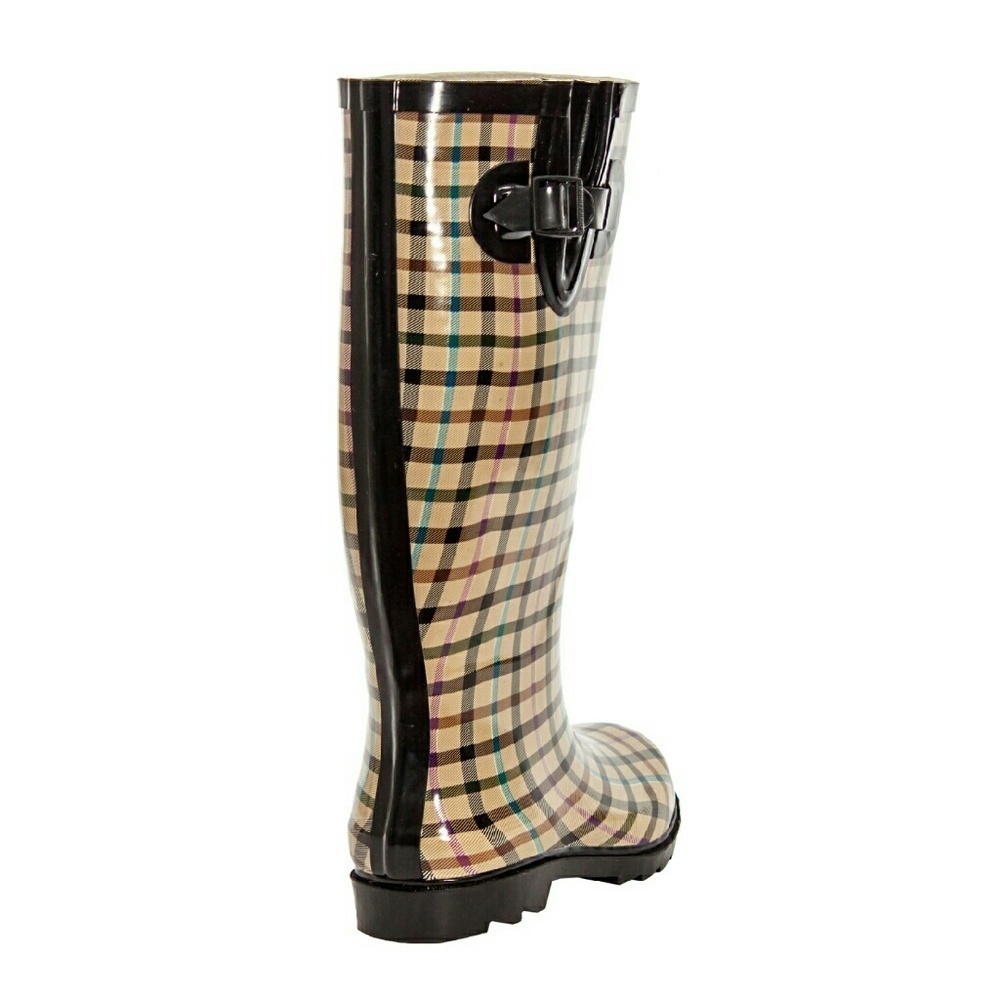 Women Plaid Tall Rainboots, #1415, Checkers - Picture 3 of 4